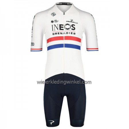 Set Fietsshirt + Korte Koersbroek 2022 INEOS Grenadiers Version Britse Kampioenschap Wit